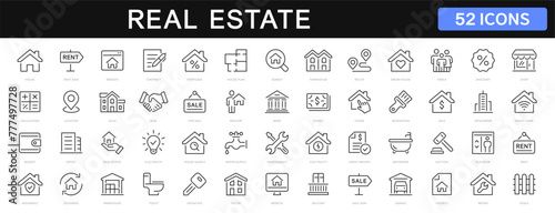 Real Estate thin line icons set. House, home, mortgage, agent, loan icon. Real estate editable stroke icon vector photo