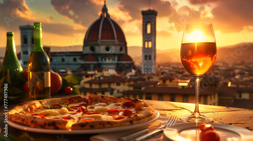 Culinary Charm: Italian Pizza Bliss against an Awe-Inspiring Sunset © Dino