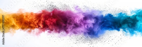 Holi festival, a festive banner. Colorful powder explosion in rainbow colors on white background. photo