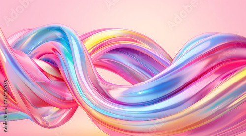 bright colorful holographic intertwinned rounded shapes over a pastel background photo