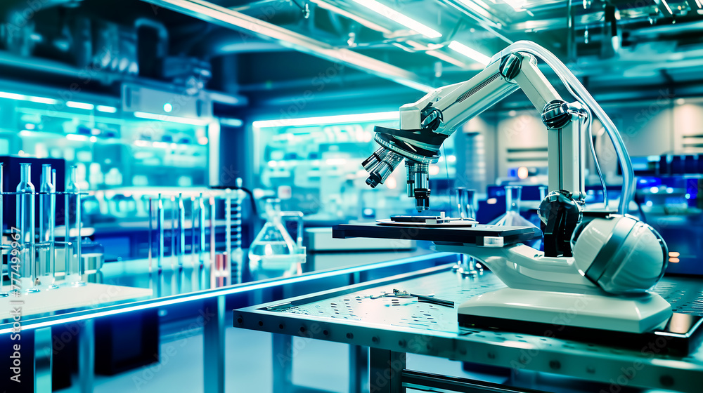 Fototapeta premium Modern automated laboratory with advanced robotic equipment.