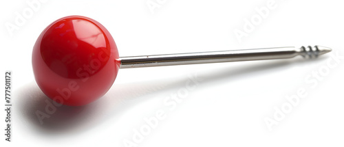 Red push pins on a white background ,Small sewing push pin needle with red head isolated over the white background 