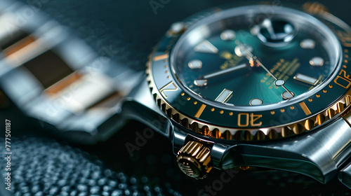 Luxury Rolex watch, Rolex vintage wristwatch ceramic bezel model, Date Steel Black Ceramic Men's Wrist watch, Luxury Rolex watch hanging on the mirror, Generative Ai © HayyanGFX