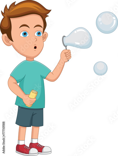 Little boy blowing bubbles