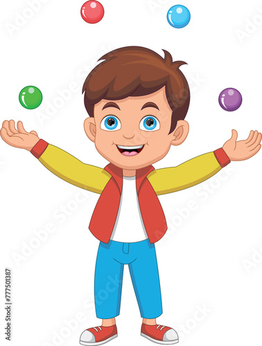 cute little boy juggling cartoon