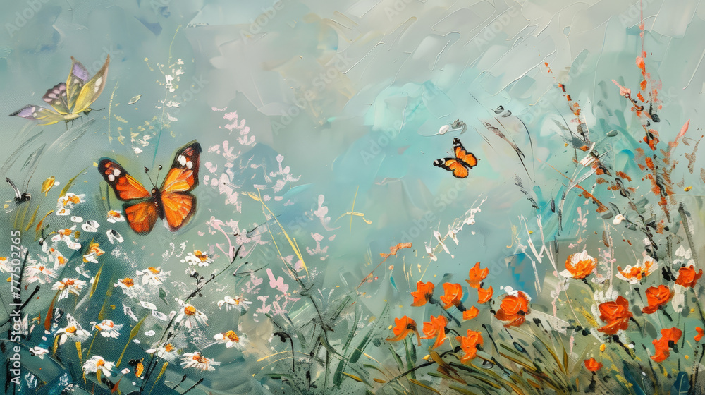 field of poppies and butterflys field of poppies and butterflys