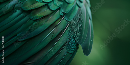 Beautiful bird feather in vibrant green and blue color