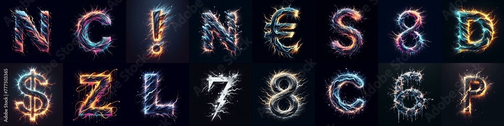 lightning and bolts lettering. AI generated illustration lightning and bolts lettering. AI generated illustration