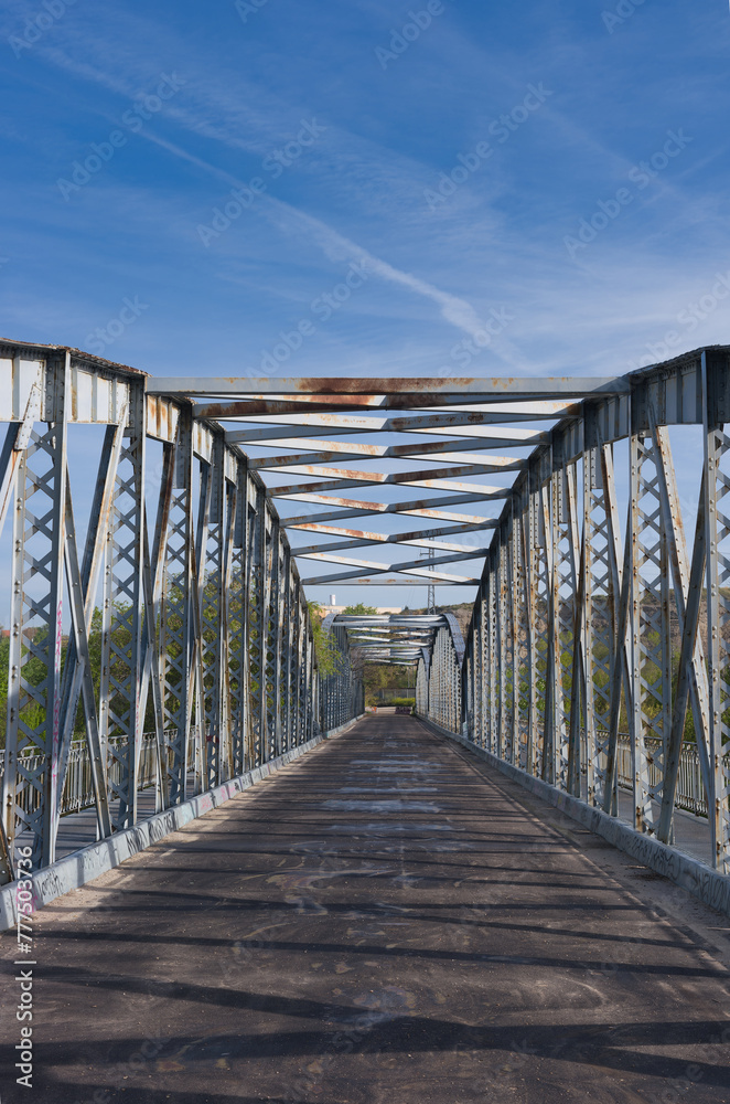 bridge, structure, building, metal, gray, passage, crossing, lan