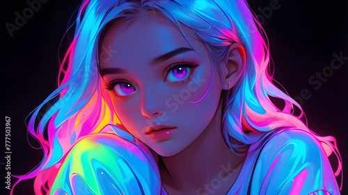Neon Goddess Reveling in the Beauty of a Shiny-Faced Beautiful Girl