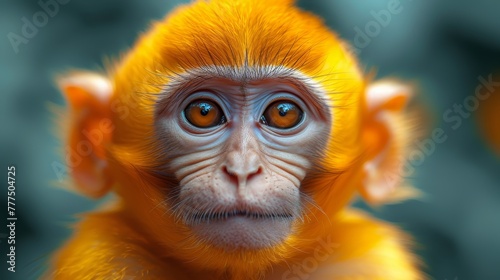   A tight shot of a monkey's face with a blurred backdrop © Mikus