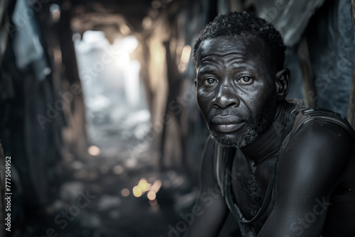 Portrait of a Haitian Man in a Dimly Lit, Narrow Passage - Atmosphere Captured