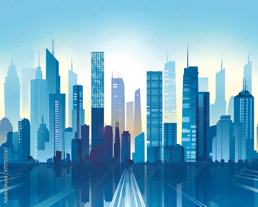 A modern interpretation of a city skyline using clean lines and negative space, abstract  , background