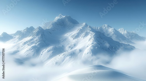   From a high altitude, a snowy mountain range's view emerges in the distance Clouds populate the foreground © Mikus