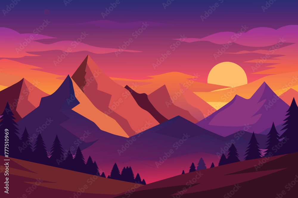 Fototapeta premium Beautiful Dusk at Mountains Scenery vector design