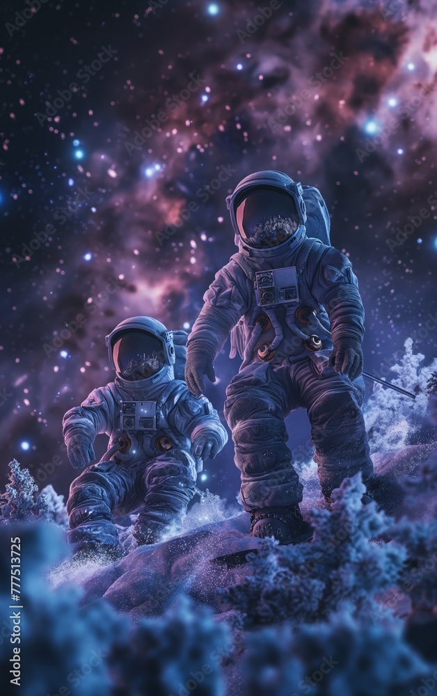Cosmic Exploration: Astronauts Amidst Starry Skies Cosmic Exploration: Astronauts Amidst Starry Skies