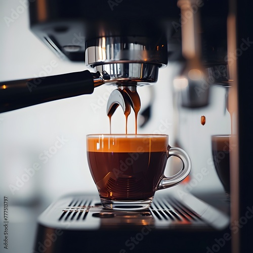Espresso coffee by using coffee machine.