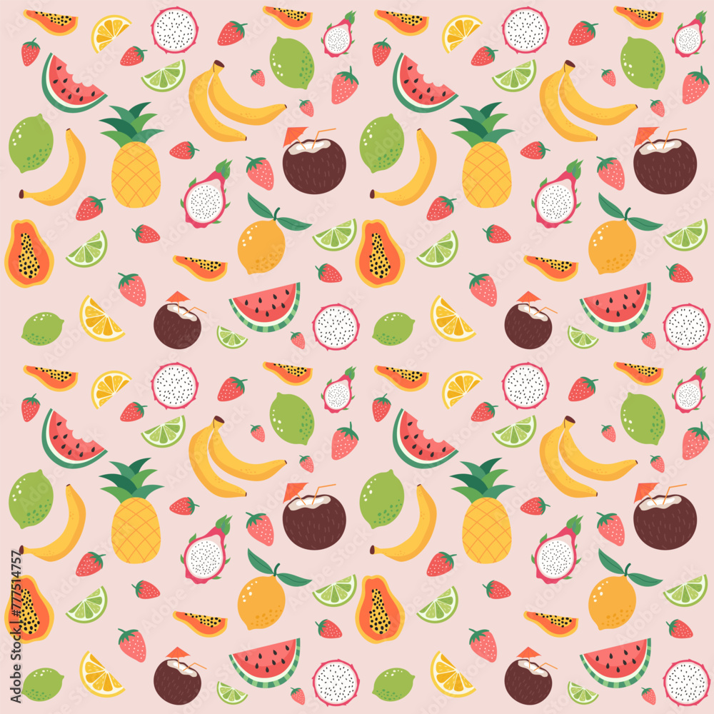 summer sale banner pattern with tropical fruits