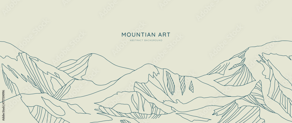 Fototapeta premium Mountain Hand drawn background vector. Minimal landscape art with line art, contouring. Abstract art wallpaper illustration for prints, Decoration, interior decor, wall arts, canvas prints.
