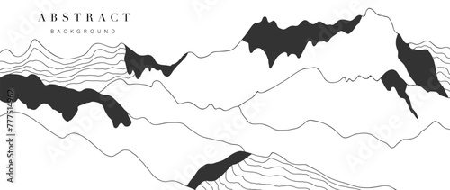 Mountain Hand drawn background vector. Minimal landscape art with line art, contouring. Abstract art wallpaper illustration for prints, Decoration, interior decor, wall arts, canvas prints.