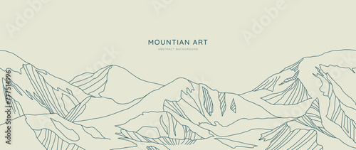 Mountain Hand drawn background vector. Minimal landscape art with line art, contouring. Abstract art wallpaper illustration for prints, Decoration, interior decor, wall arts, canvas prints. © TWINS DESIGN STUDIO