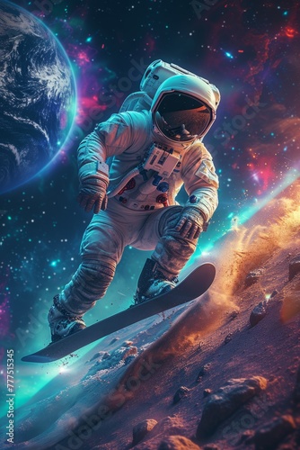 Cosmic Surfing: Astronaut Riding the Starry Waves © Pure Imagination