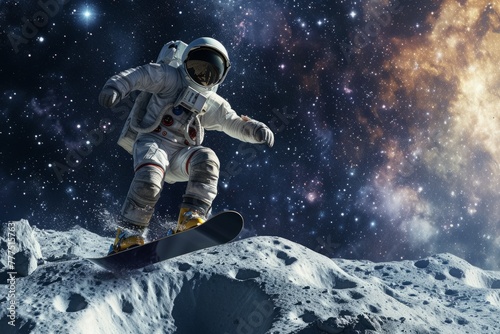 Astronaut Snowboarding on a Lunar Surface © Pure Imagination