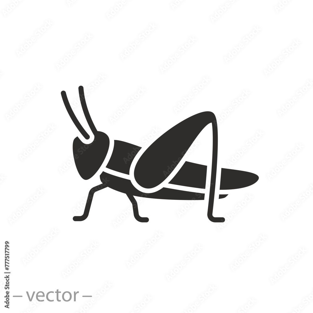 mantis or cricket icon, grasshopper, insect concept, flat symbol on white background - vector illustration