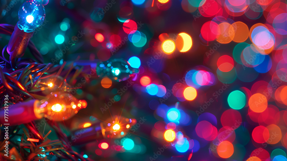 colorful Christmas lights holiday background, generative Ai