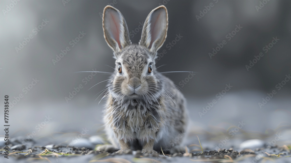 Obraz premium A rabbit with soft fur, long ears and a sensitive muzzle.