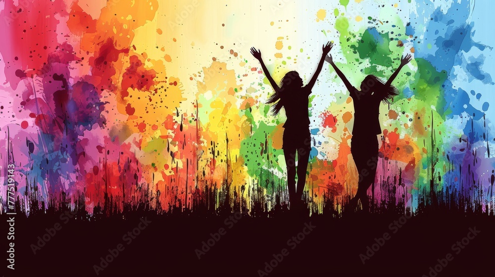 Illustration of girl and boy dancing at a rave neon party Illustration of girl and boy dancing at a rave neon party