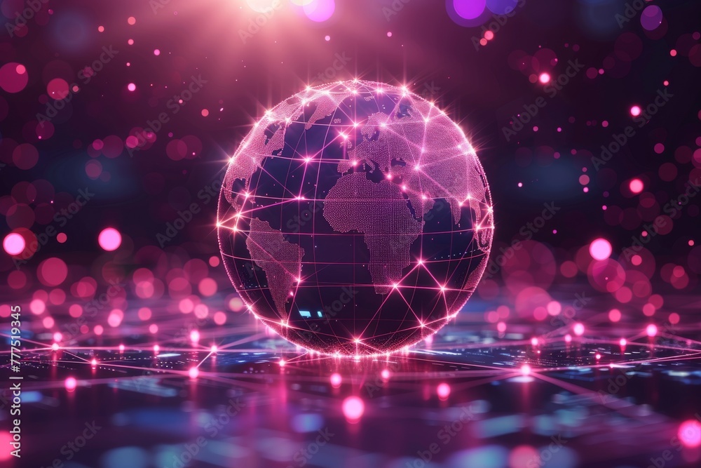Global business landscape aglow with vibrant holograms, symbolizing interconnected commerce Global business landscape aglow with vibrant holograms, symbolizing interconnected commerce