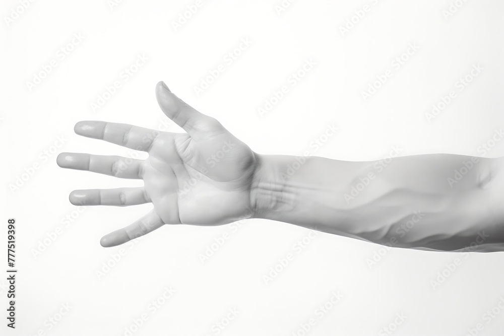 Close up shot of human hand gesturing isolated on white background