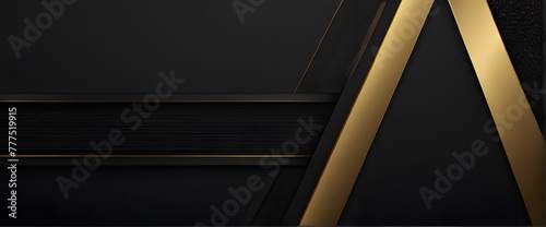 Sophisticated black backdrop with gleaming gold geometric lines. Luxurious style for covers, posters, presentations, banners