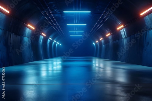 Empty underground background with blue lighting with space for text or product  © Mona -33 Desing
