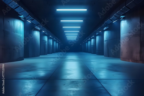 Empty underground background with blue lighting with space for text or product 