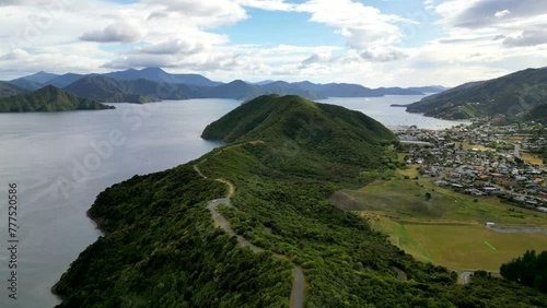 Road over mountain in Picton, Malborough Sounds photo