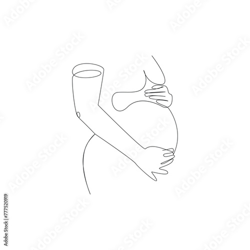 Vector continuous one simple single abstract line drawing of pregnancy isolated on a white background