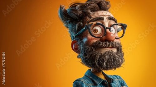 A cartoon of a man with glasses and beard is posing, AI