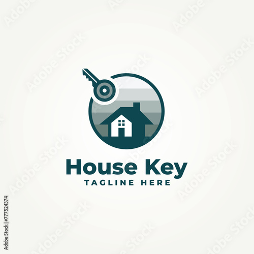 minimalist house key real estate flat icon logo template vector illustration design. simple modern Home buyer, housing, Property developer logo concept