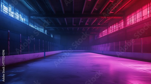 a visually stunning representation of an abandoned ice hockey arena with vibrant lighting attractive look