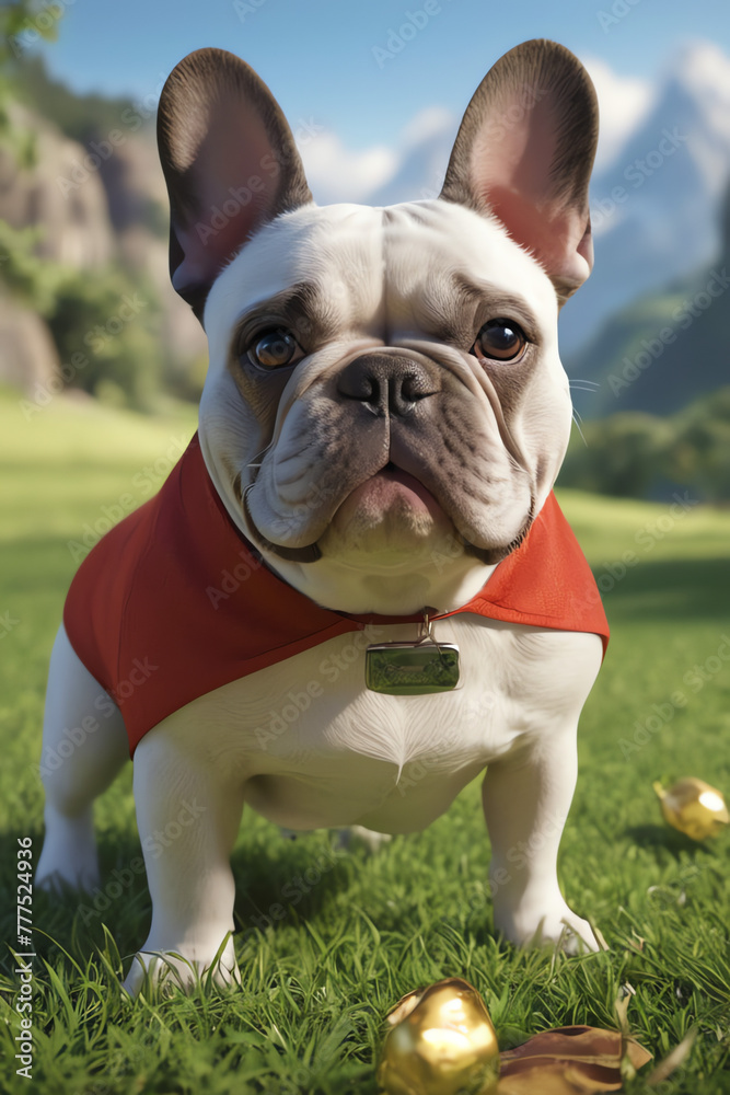 Fototapeta premium Lively French Bulldog Delighting in Outdoor Playtime