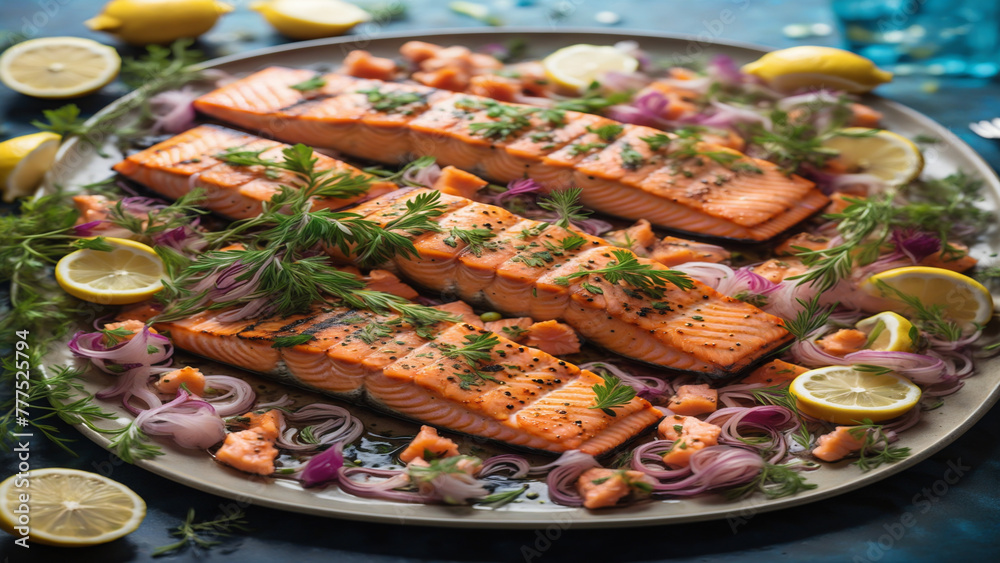 Grilled salmon with vegetables Grilled salmon with vegetables