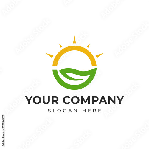 Abstract leaf with sun minimal logo