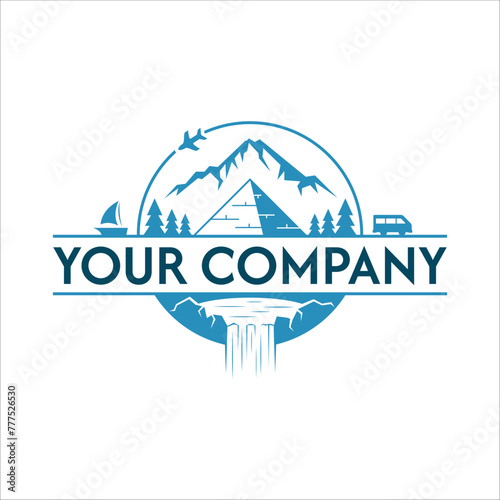Mountain adventure logo with pyramid tree circular logo