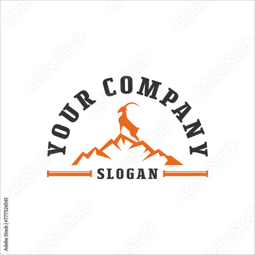 Mountain goat silhouette minimal modern adventure retro vintage logo