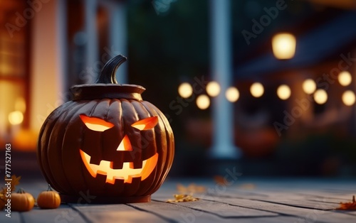 Jack-o'-lantern in a festive Halloween night setting
