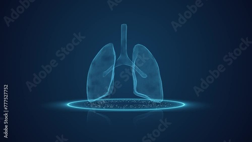 3d particle lung scanning effect animation in blue hologram wireframe hud theme