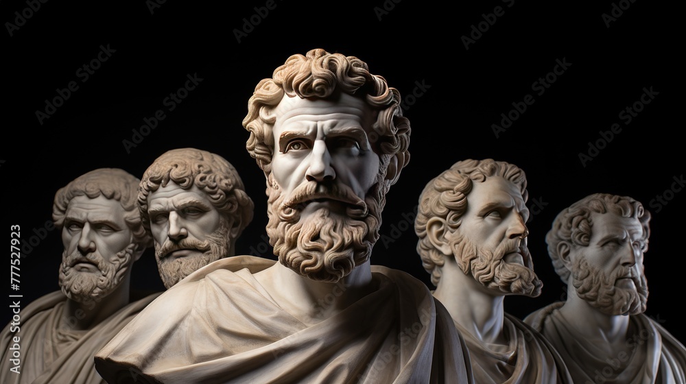 Naklejka premium A stoic Greek bearded man bronze statue