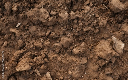 Close-up textured brown soil with stones